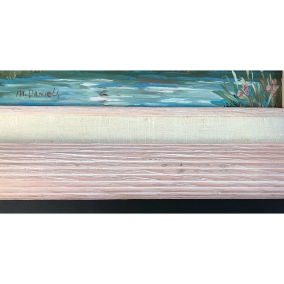 Floral Garden Cottage Oil Painting Art In Pink Painted Frame Fairy Grandma Core - Picture 5 of 7